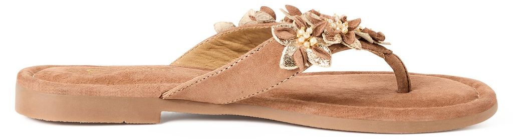 MARCO TOZZI Damen Pantolette Blüten Perlen Zehentrenner Leder 2-27195-46, Größe:39 EU, Farbe:Braun