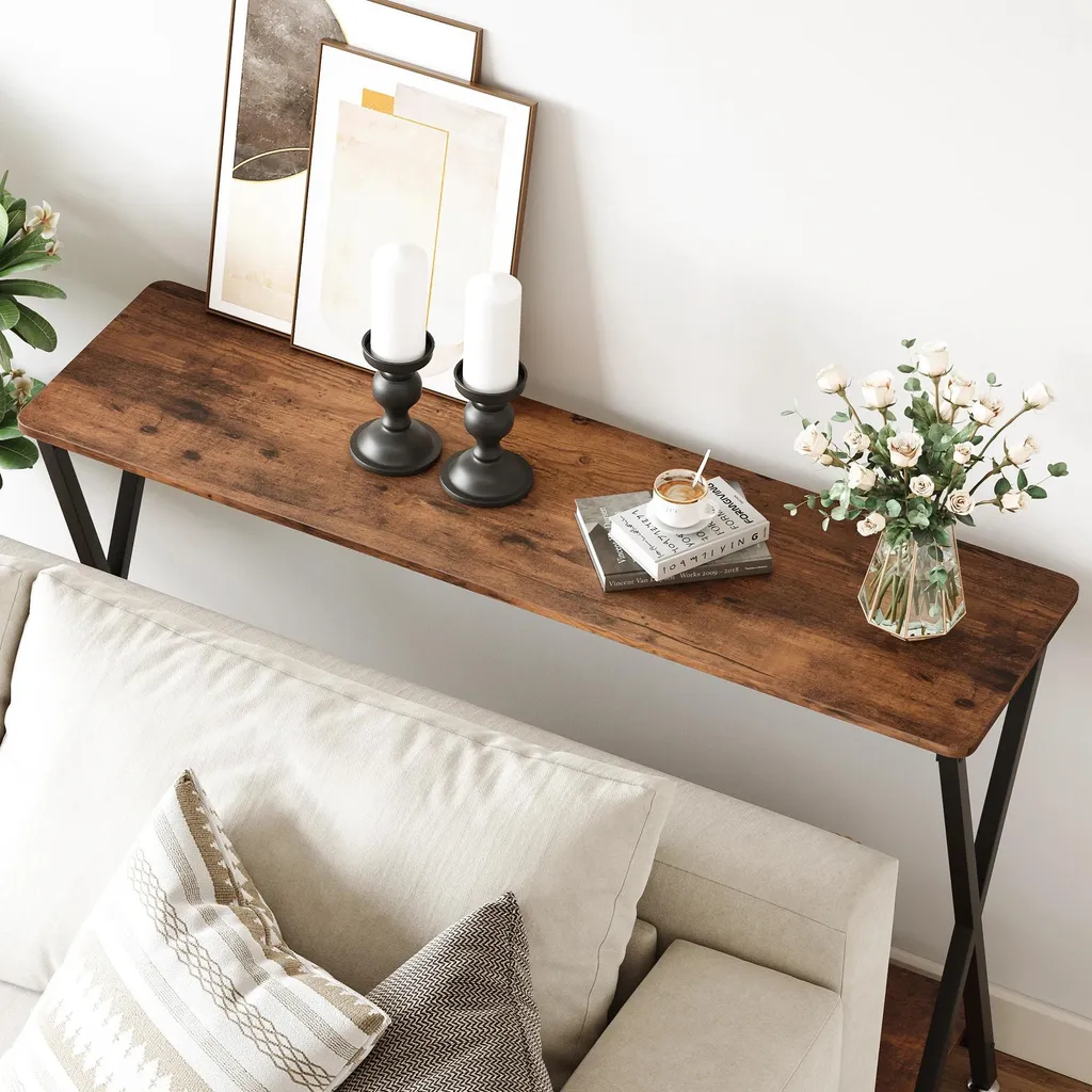 Console étroite pour petit couloir solution gain de place bois et métal