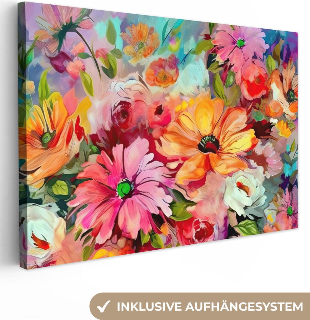 OneMillionCanvasses - Leinwandbilder - 150x100 cm, Blumen - Farbenfroh - Kunst - Ölgemälde, Wandbilder Kunstdruck Wanddekoration - Foto auf Lei...