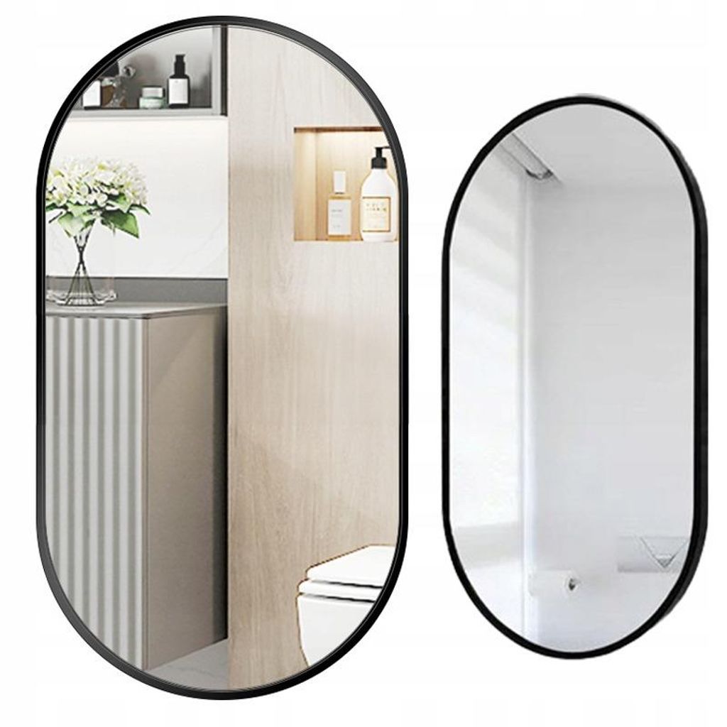 Specchio ovale da bagno con cornice nera 75x40 cm Immagine del prodotto 