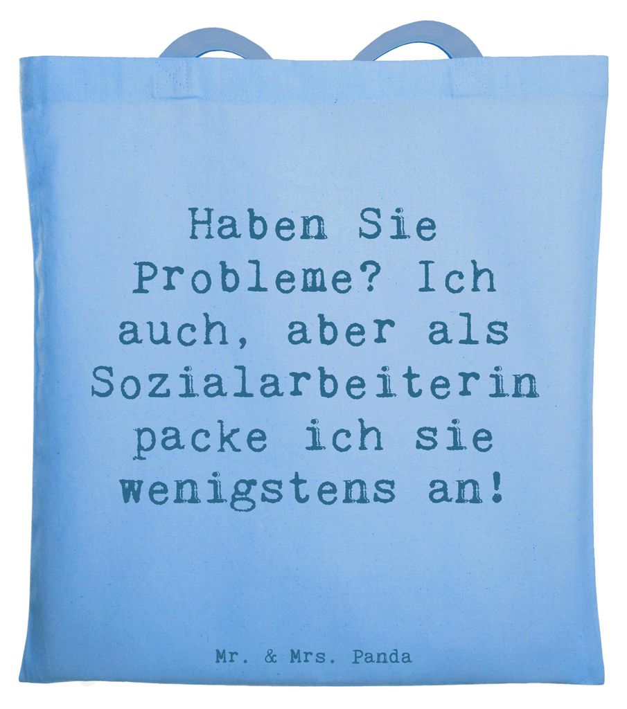 Mr. & Mrs. Panda Schultasche Spruch Sozialarbeiterin Probleme - Sky Blue - Geschenk, Hilfeleistung, Berufsleben, Berufsprodukte, Jutebeutel, Hilfe,...