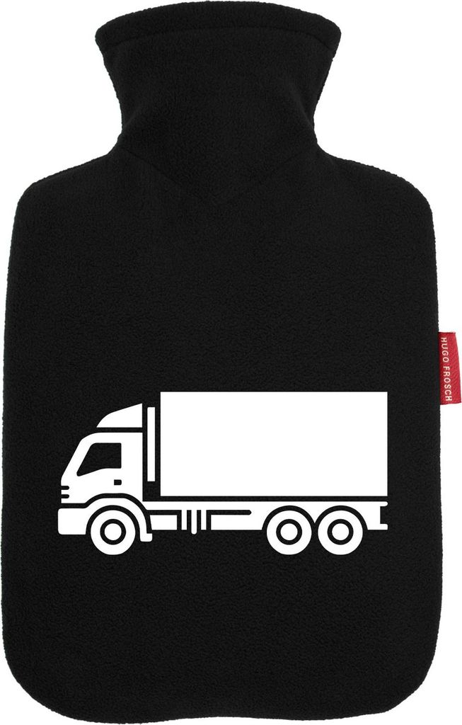 Huuraa Wärmflasche LKW Lastkraftwagen 1,8 Liter Black Classic Veloursbezug Bettflasche Geschenkidee