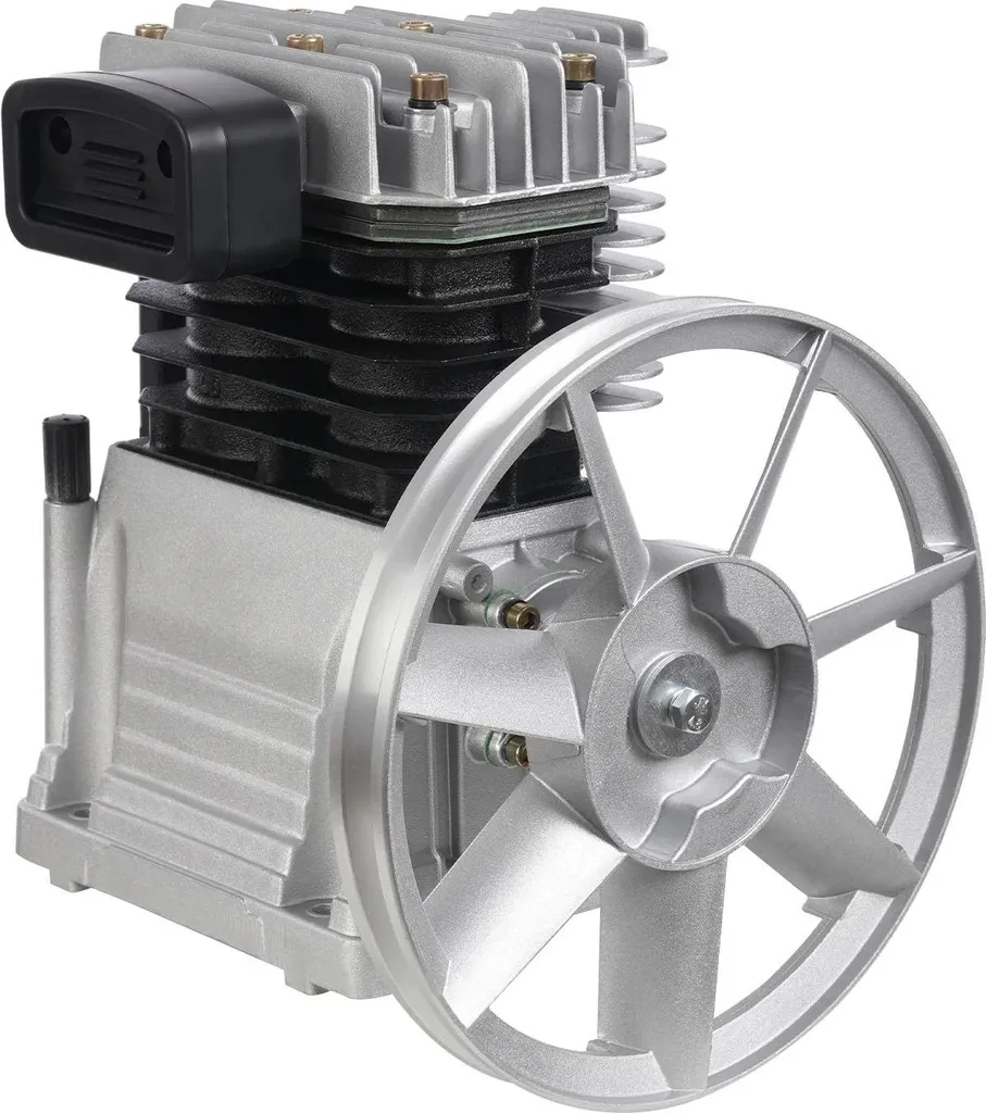 Tête de pompe compresseur air 2 pistons en aluminium et fer, argent