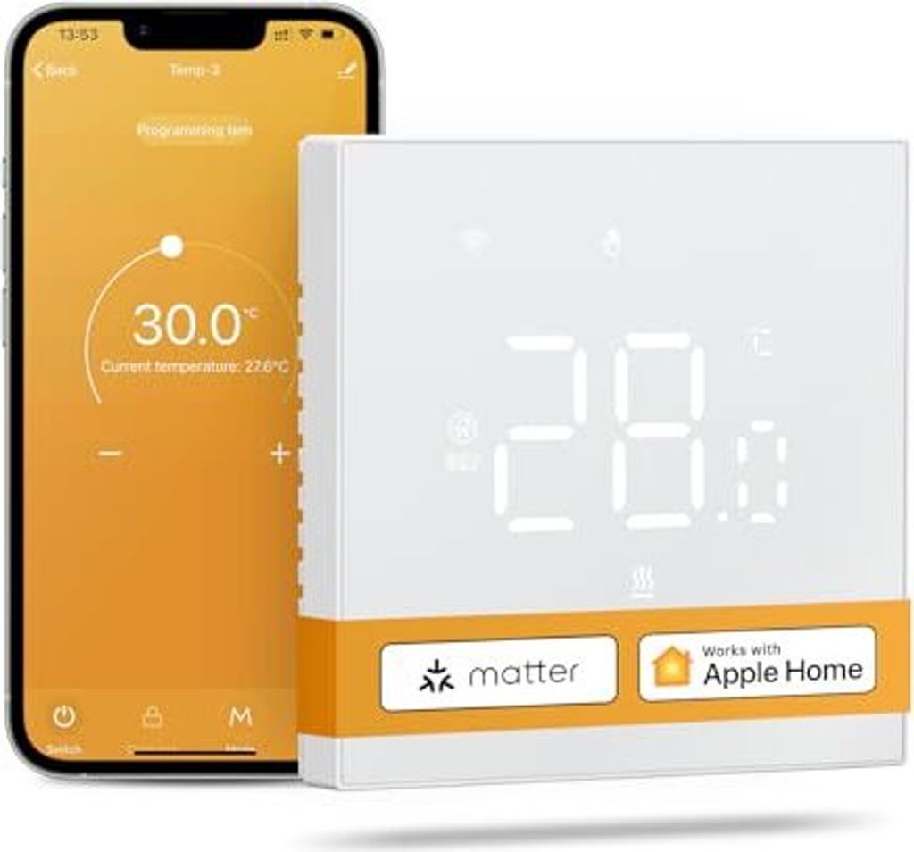MIUCDA Smart Thermostat Matter Wasser Fussbodenheizung WiFi Raumthermostat Digital Heizungsthermostat Kompatibel mit Homekit,Alexa, Google