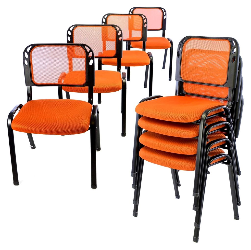 8er Set Konferenzstühle Besucherstühle orange gepolsterte Sitzfläche stapelbar 52,5 x 45 x 80 cm Metallrahmen schwarz