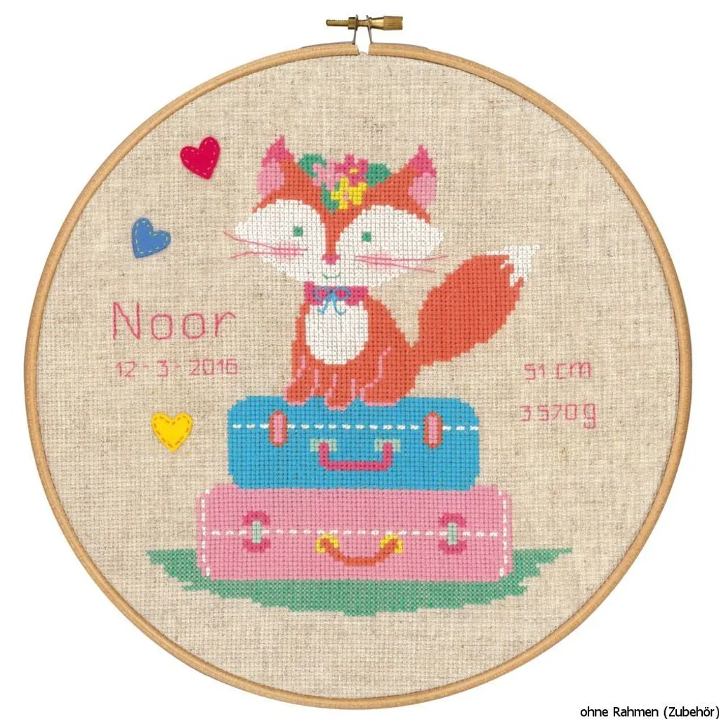 Kit broderie point de croix Vervaco Renard en voyage avec tambour bois