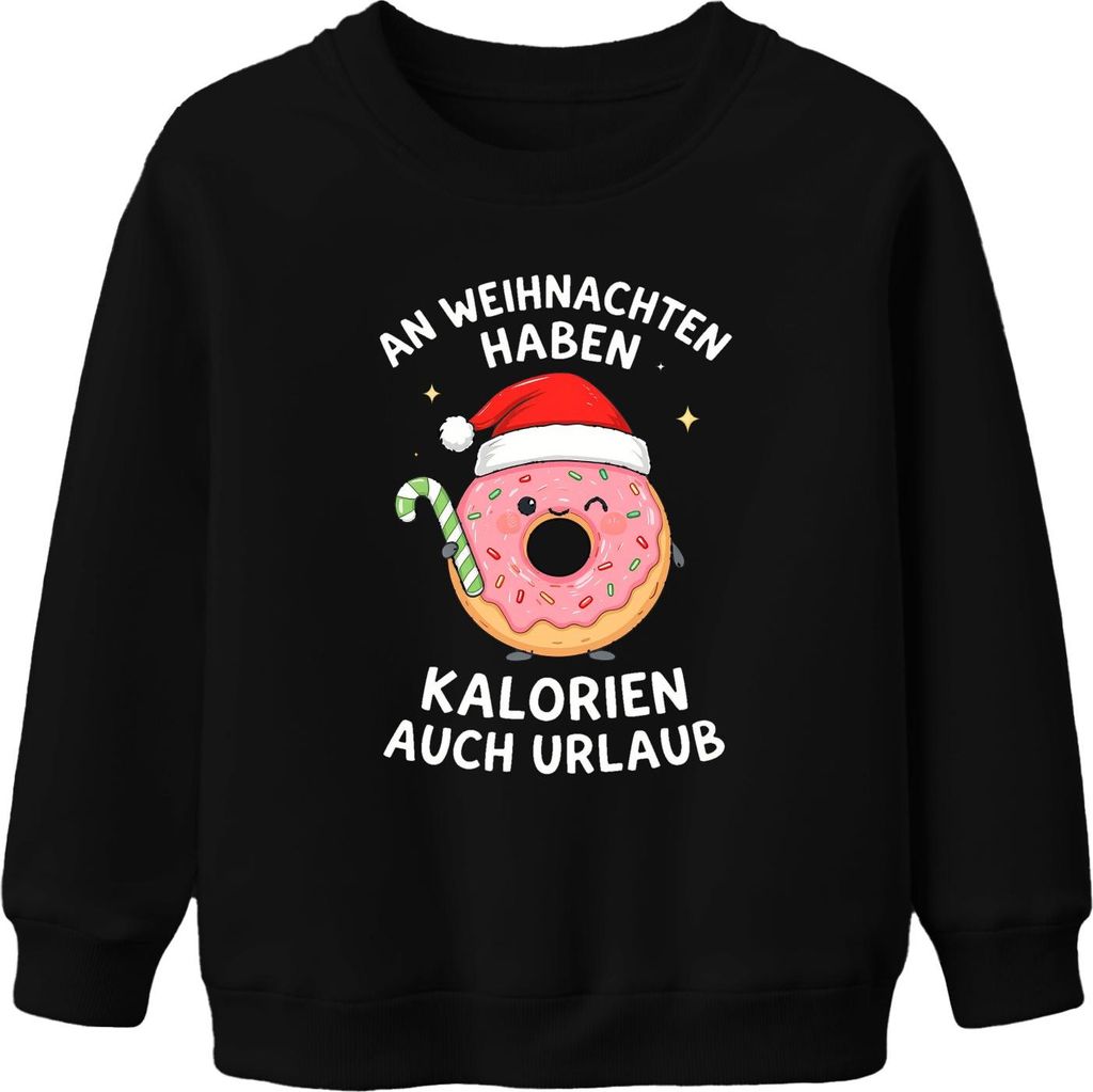 An Weihnachten haben Kalorien auch Urlaub lustig Donut Geschenk Uni Kinder Sweatshirt Pullover, Schwarz, 116