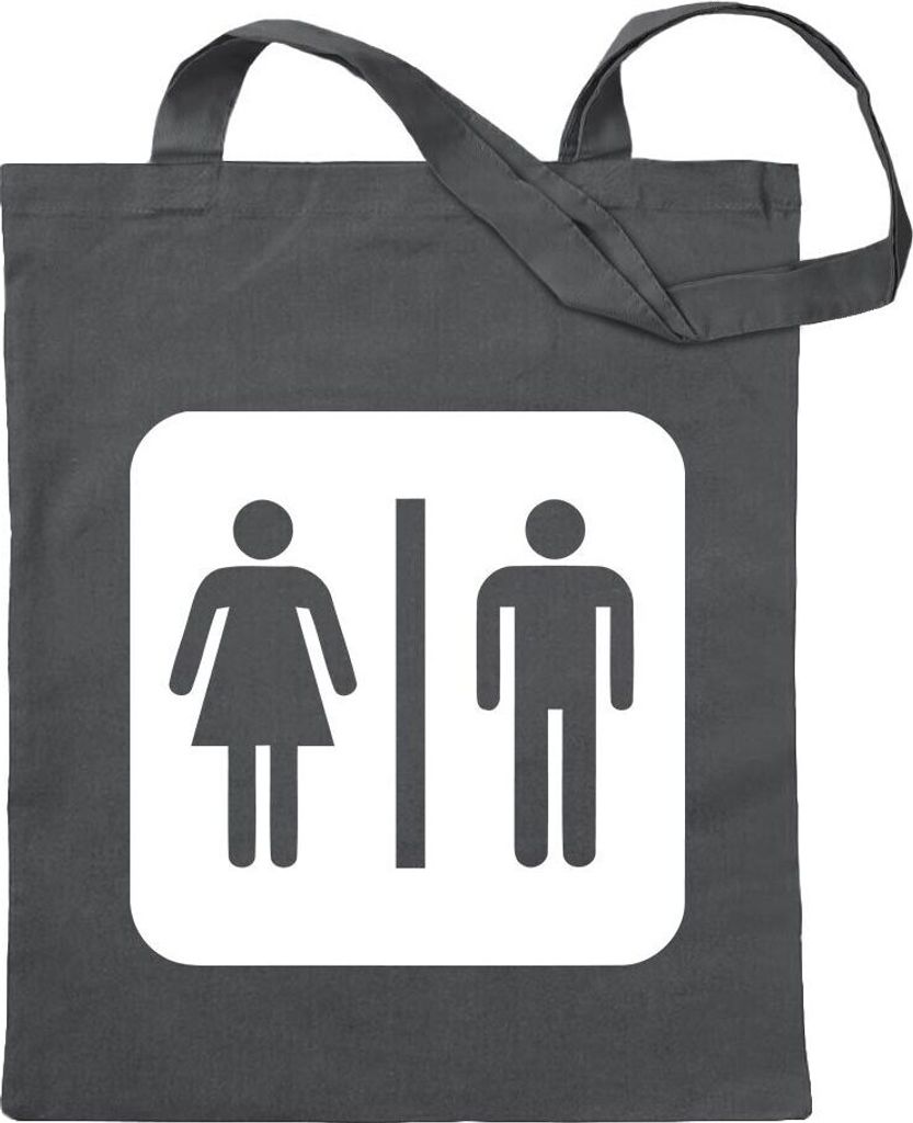 Kiwistar - Baumwolltasche - stahlgrau - WC Toilette Piktogramme - Tragetasche Stoffbeutel Umhängetasche Langer Henkel
