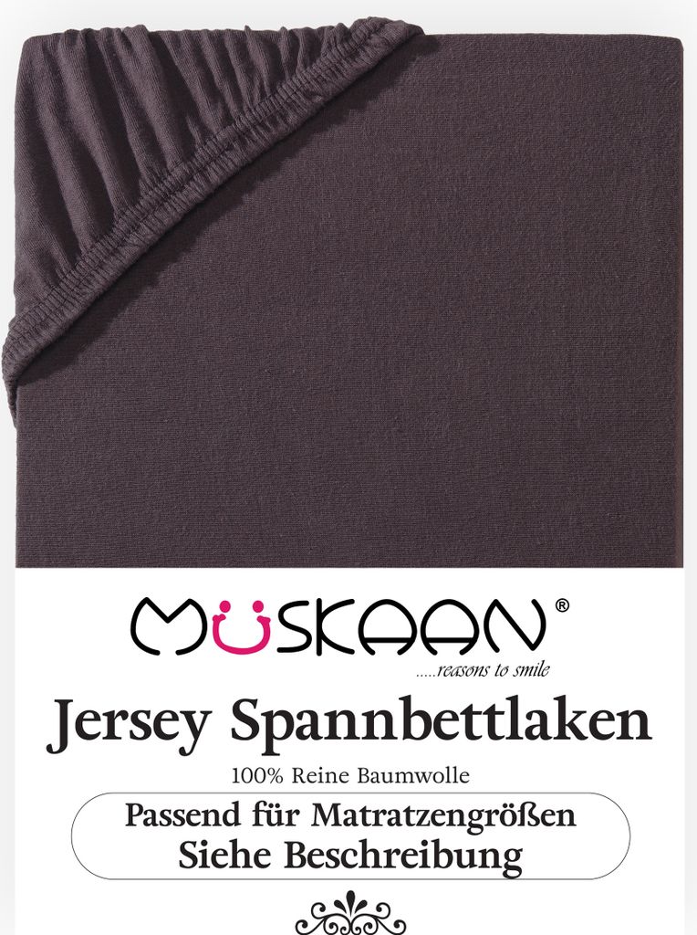 Müskaan Jersey Spannbettlaken 140x200 - 160x200 cm braun bis 22cm Matratzenhöhe Gummizug Bettlaken 100% Baumwolle