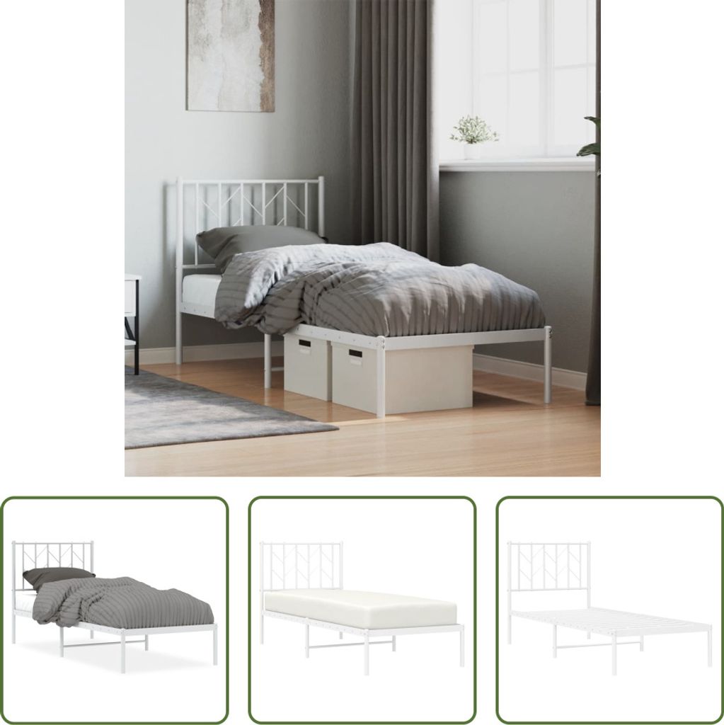 The Living Store Bettgestell mit Kopfteil Metall Weiß 75x190 cm
