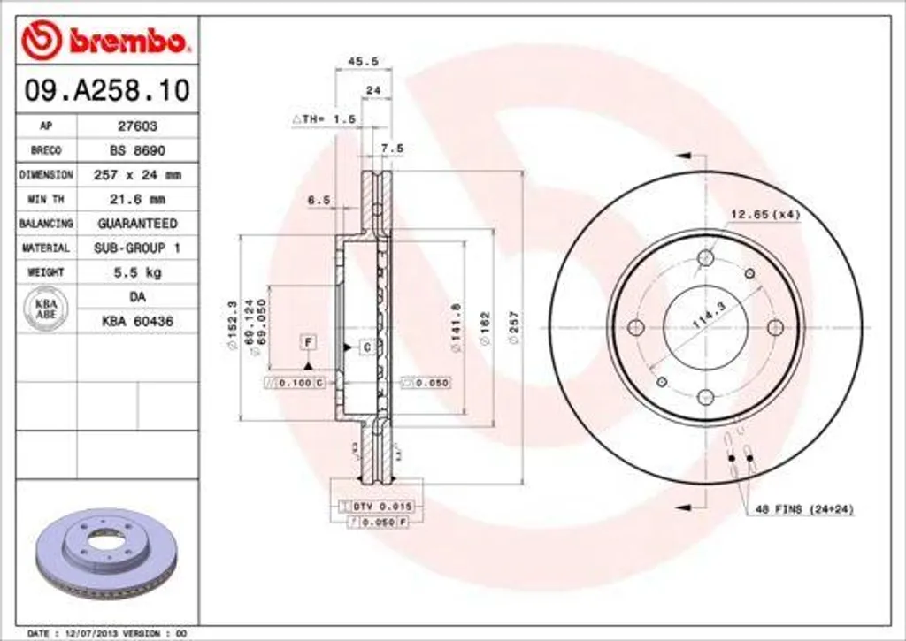 Disque de Frein Avant Brembo 09.A258.10 pour Sonata IV et Lantra II