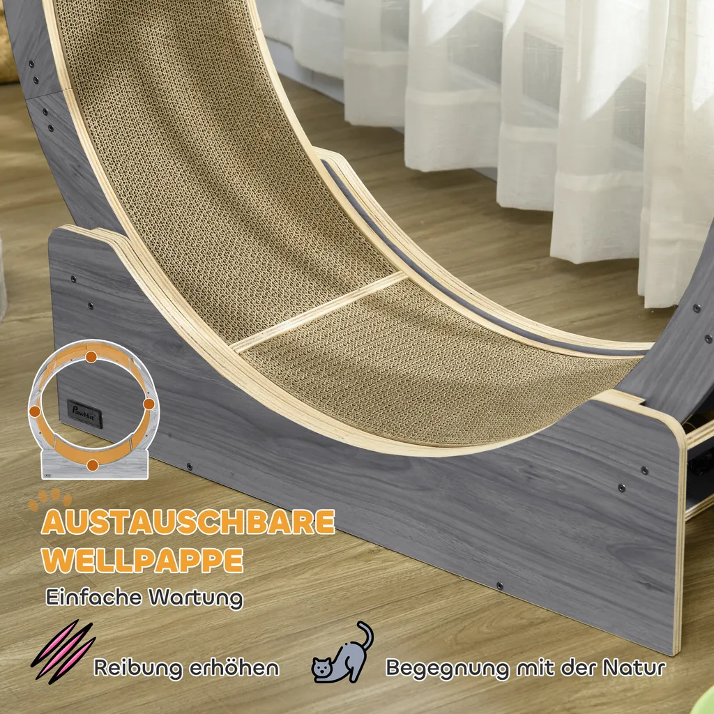 Roue de Course pour Chat 91cm et Griffoir Intégré - Accessoire Gris