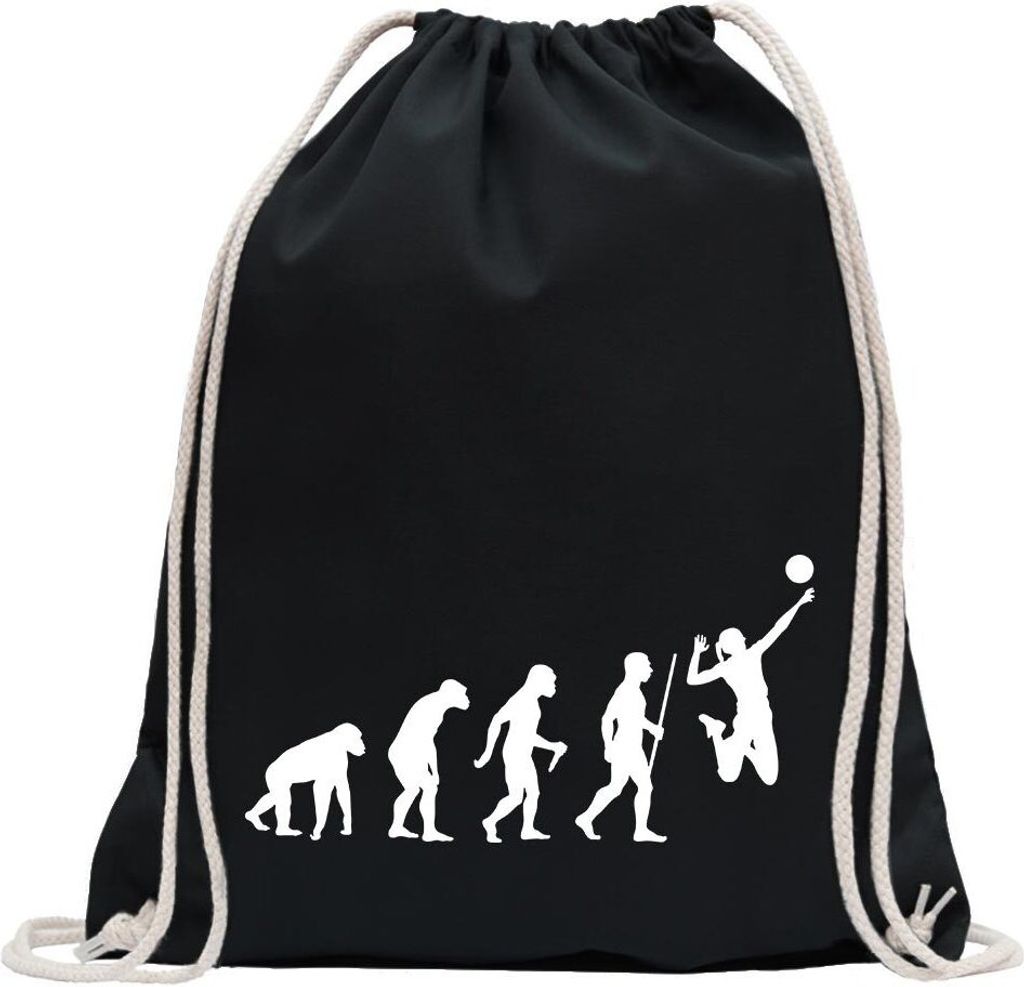 Kiwistar - Turnbeutel - schwarz - Volleyball Evolution - Fun Rucksack Sport Beutel Gymsack Baumwolle mit Ziehgurt