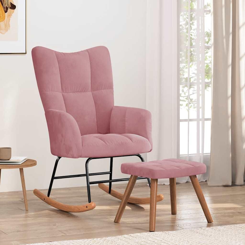 vidaXL Schaukelstuhl mit Hocker Samt Rosa