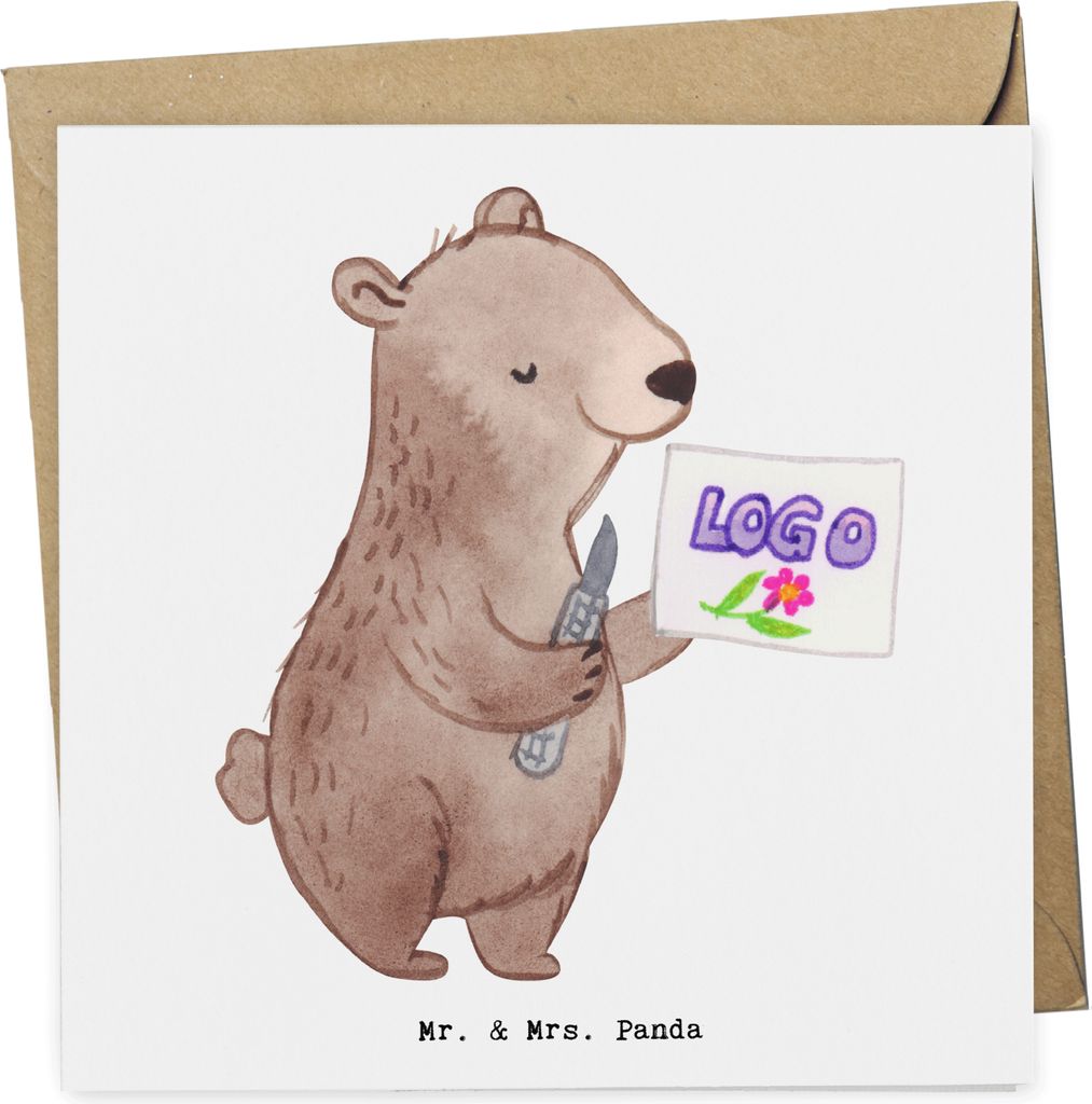 Mr. & Mrs. Panda Grußkarte Kaufmann für Marketingkommunikation Herz - Weiß - Geschenk, anlasskarte, doppelkarte, Glückwunschkarte, faltkarte, K...