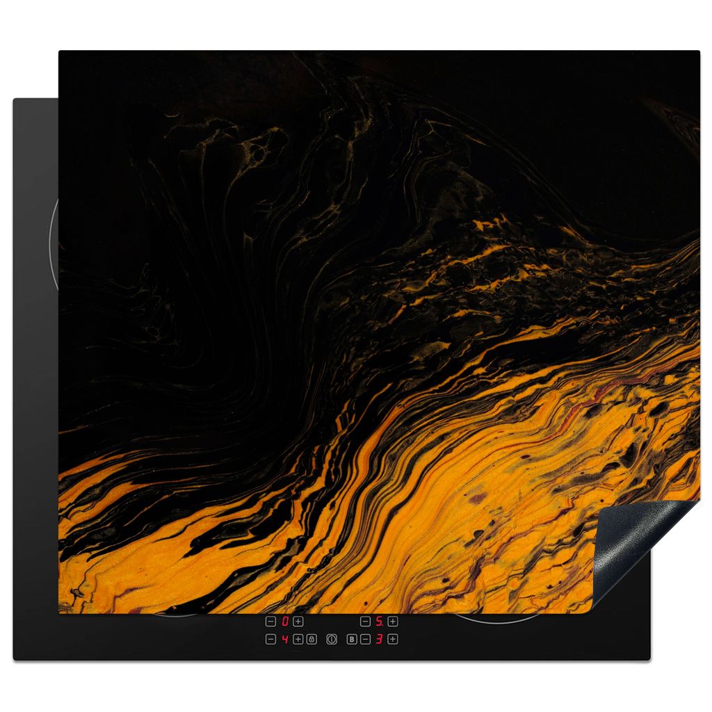 KitchenYeah Herdabdeckplatte Marmor - Farbe - Gold - Schwarz - Marmoroptik , 59x52cm, Küche Deko, Glaskeramikkochfeld Herdabdeckung, Abdeckplatt...