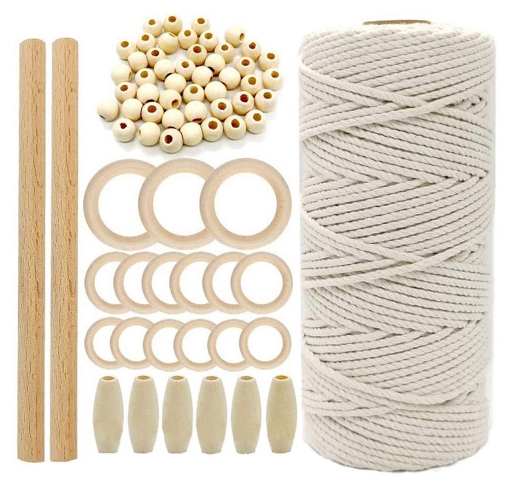 Makramee-Sets: Naturbaumwoll-Makrameegarn, Makramee-Seil-Set, Makramee-Perlen-Set, DIY-Materialien für Erwachsene, Jugendliche und Anfänger