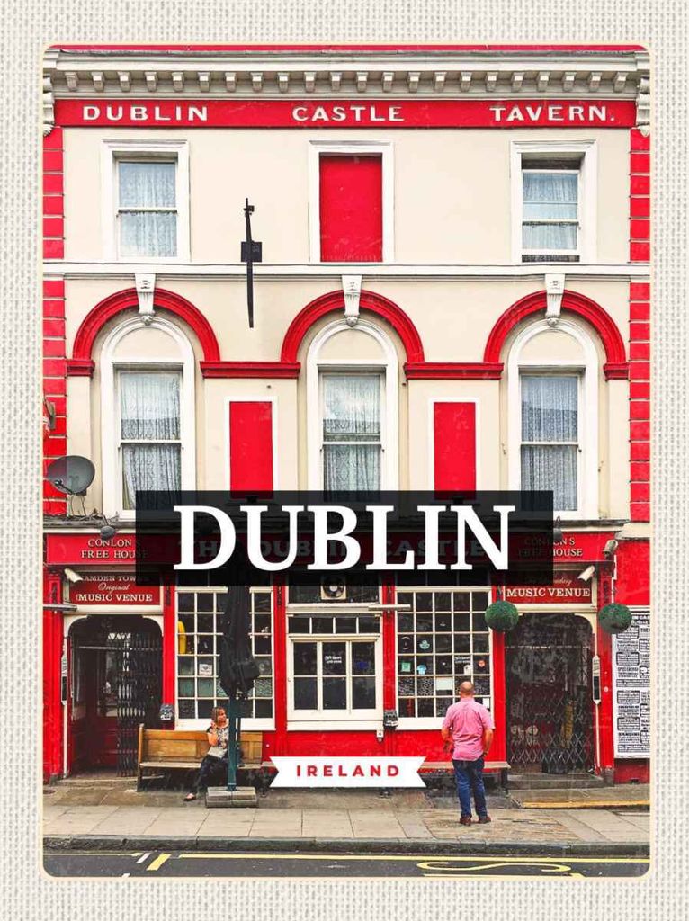 vianmo Holzschild 30x20 cm Dublin Ireland Castle Tavern Reiseziel Bildmotiv Reisemotiv Abenteuer Reisen