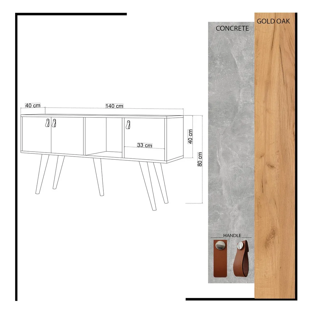 Buffet en mélaminé chêne 140 cm Plamen - Finition robuste et chic - 4