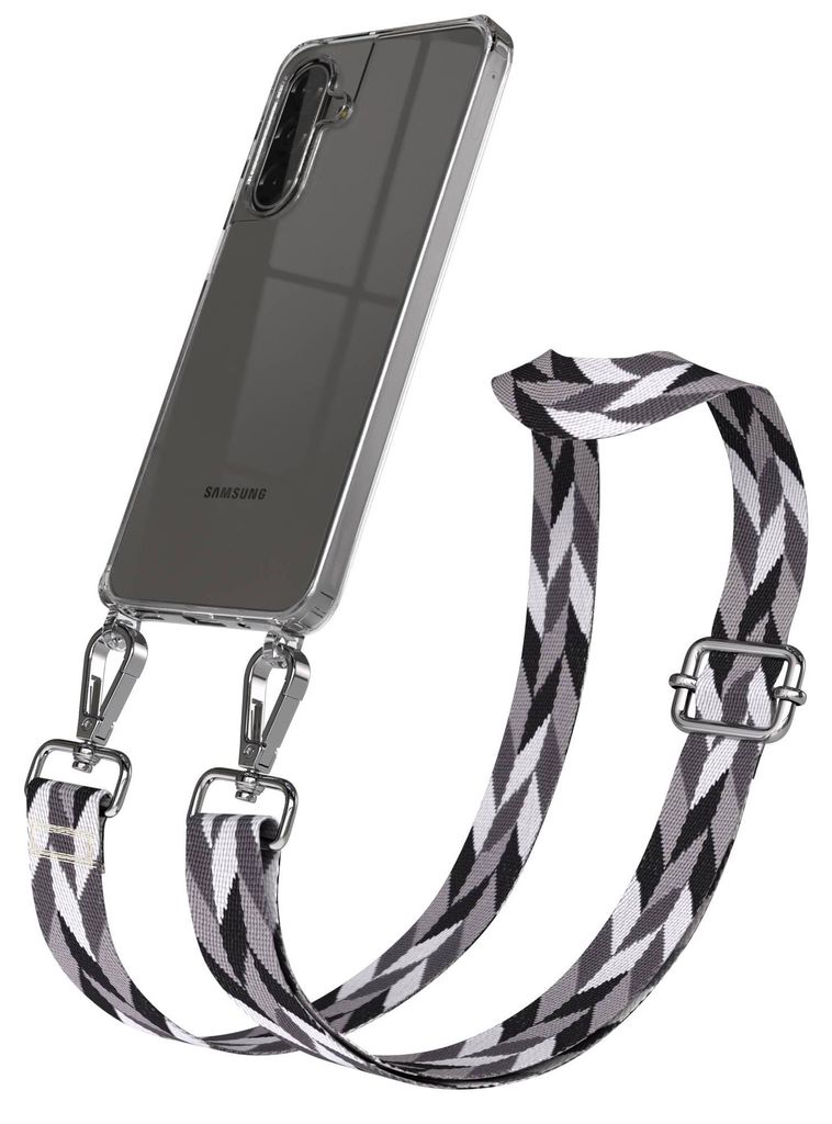 EAZY CASE Handykette - Verstellbarer Trageriemen kompatibel mit Samsung Galaxy A17, Handykordel mit transparenter Silikon-Hülle, Karabiner Silber,...