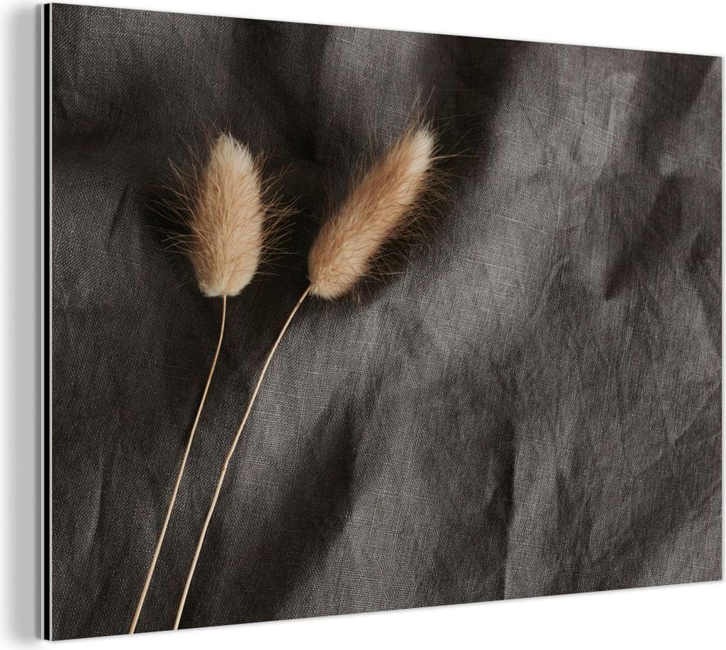 MuchoWow Wanddekoration Metall Metallbild Wandkunst 30x20 cm Pampasgras - Flieder - Schwarz - Beige MuchoWow Aluminium Gemälde - Aluminiumgemälder