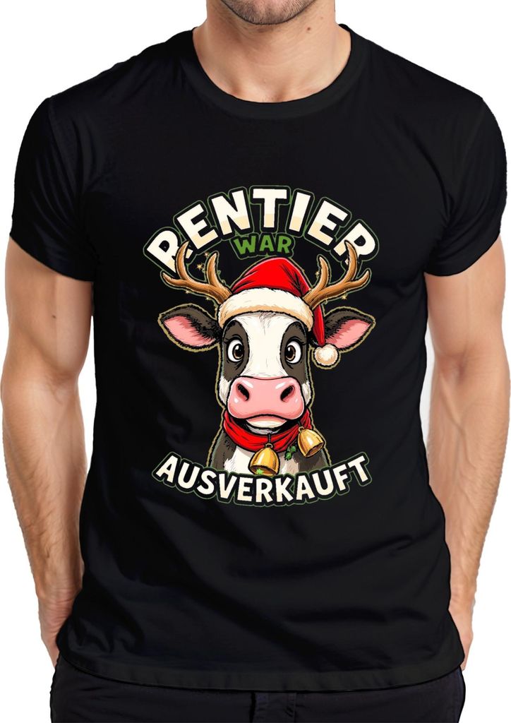 Rentier war t lustige Kuh Weihnachten Santa Geschenk Herren T-Shirt, Schwarz, XXL