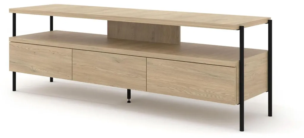 Meuble TV 150 cm Libelle : Solution de Rangement Chêne et Noir Salon