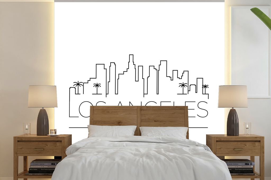 MuchoWow Fototapete für Wohnzimmer oder Schlafzimmer Wandtapete Vinyl Motivtapete Skyline "Los Angeles" weiß - 260x260 cm - Papiertapeten