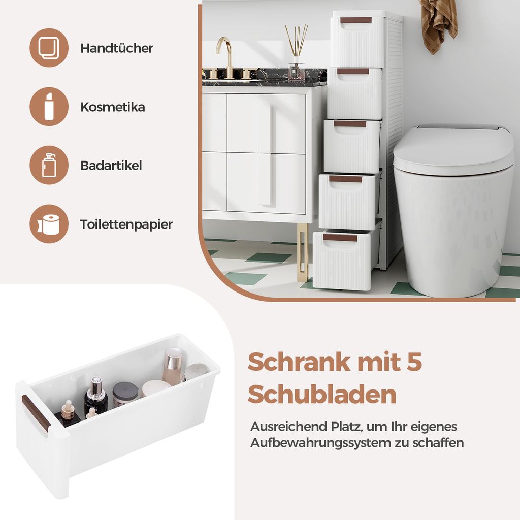 COSTWAY Schmaler Aufbewahrungsschrank für kleinen Raum