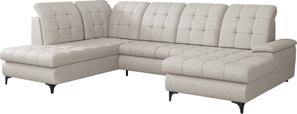 MIRJAN24 Wohnlandschaft Enzo, U-Form Esksofa, Polsterecke mit Schlaffunktion und zwei Bettkästen (Farbe: Neve 03, Seite: Links)