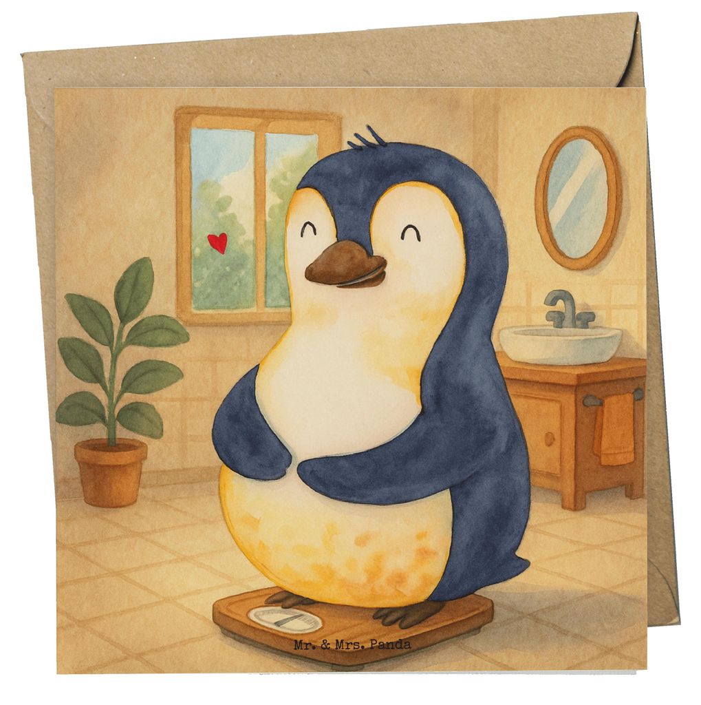 Mr. & Mrs. Panda Klappkarte Pinguin Diät Design - Weiß - Geschenk, Grußkarte, Abnehmen, faltkarte, Glückwunschkarte, doppelkarte, anlasskarte, ...