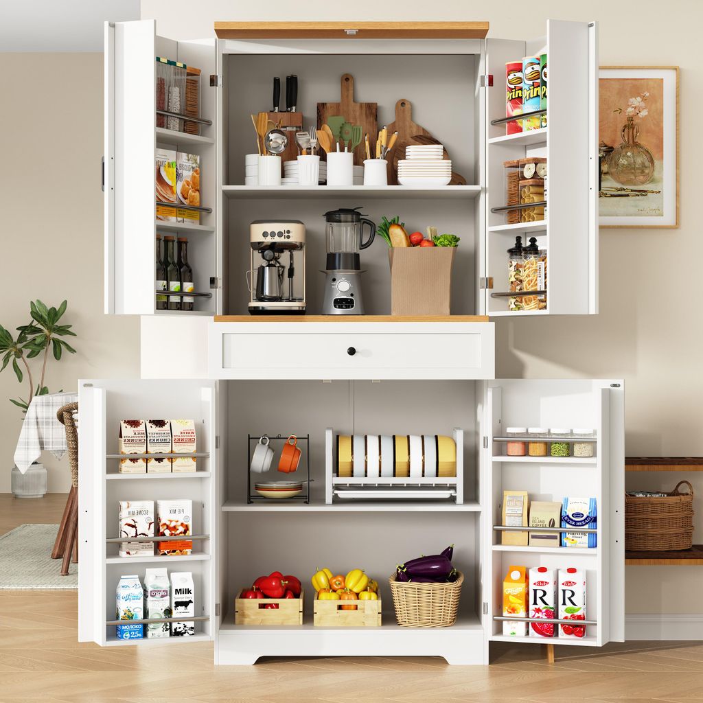 Sweiko Hochwertiger Küchenschrank mit 12 Türfächern & Schubladen (80x40x180cm), Moderner Snack-Aufbewahrungsschrank aus MDF & Spanplatte,Buffets...