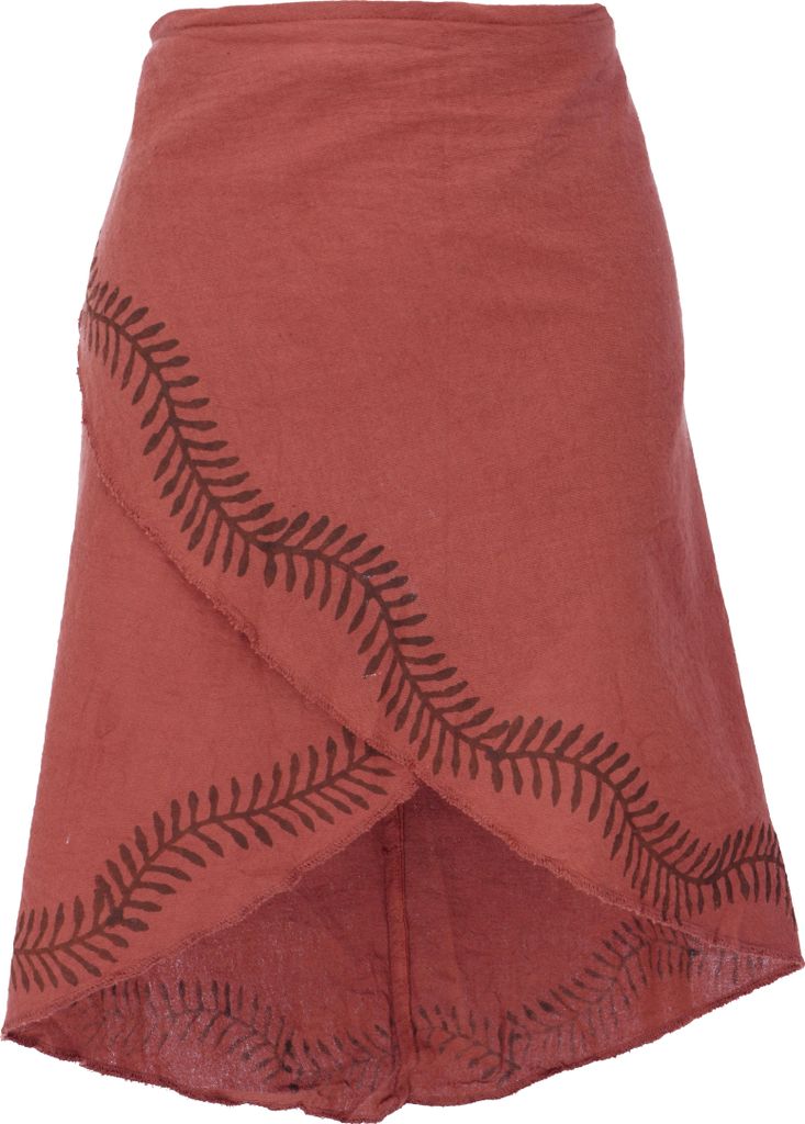 Psytrance Goa Pixi Minirock, Bedruckter Ethno Wickelrock - Rost, Damen, Orange, Baumwolle, Röcke