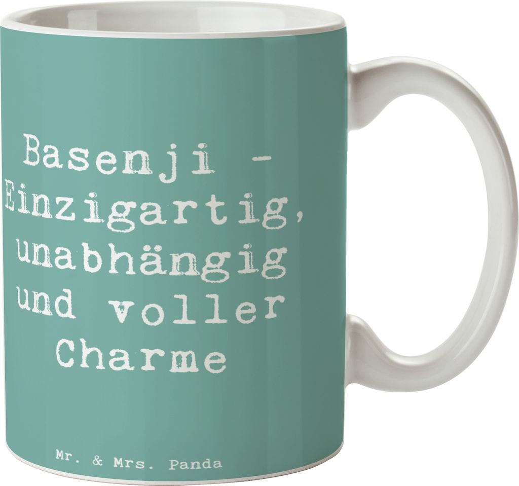 Mr. & Mrs. Panda Tasse Spruch Basenji Charme - Meeresbrise - Geschenk, haferl, faszinierend, glanzendes Fell, Kaffeetasse, aktive Familie, barkless...