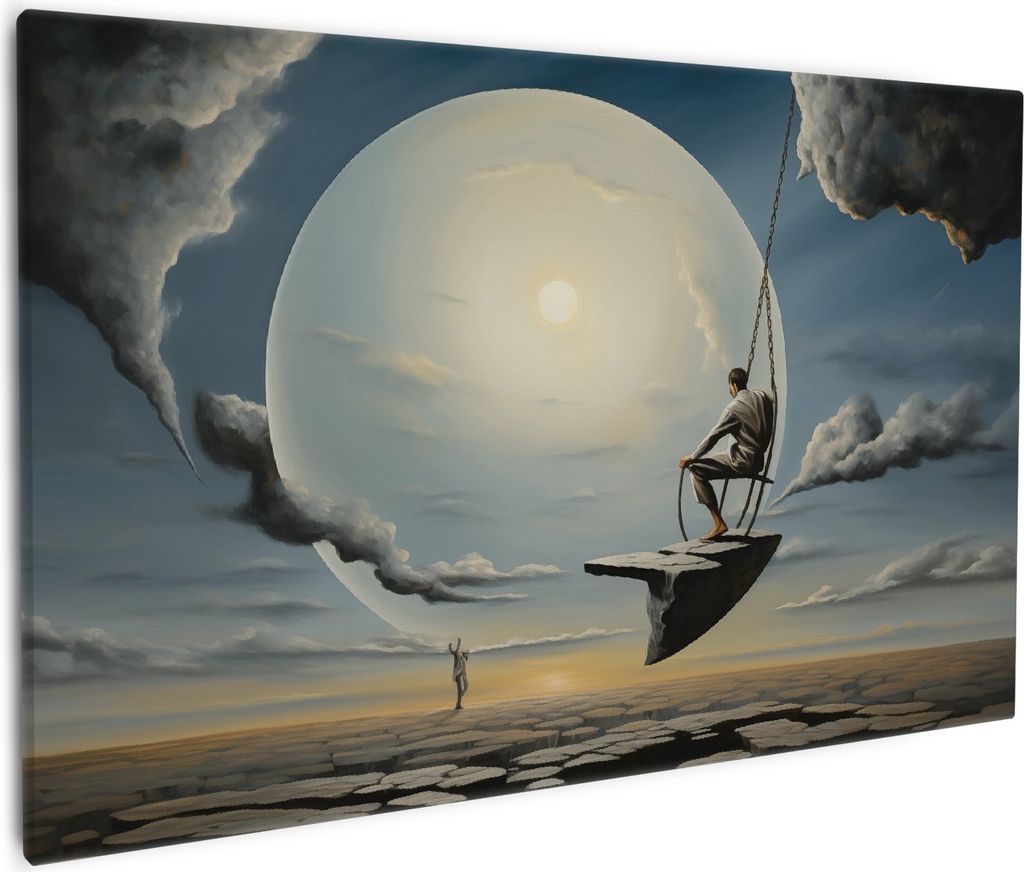Wallario Premium Leinwandbild Schaukel am Himmelsrand in Größe 60 x 90 cm