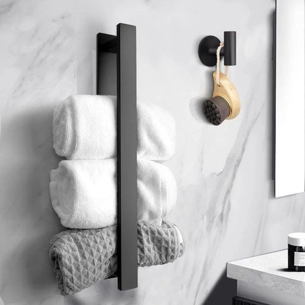 Porte-serviettes salle de bain 40 cm en acier inox noir mat sans perçage