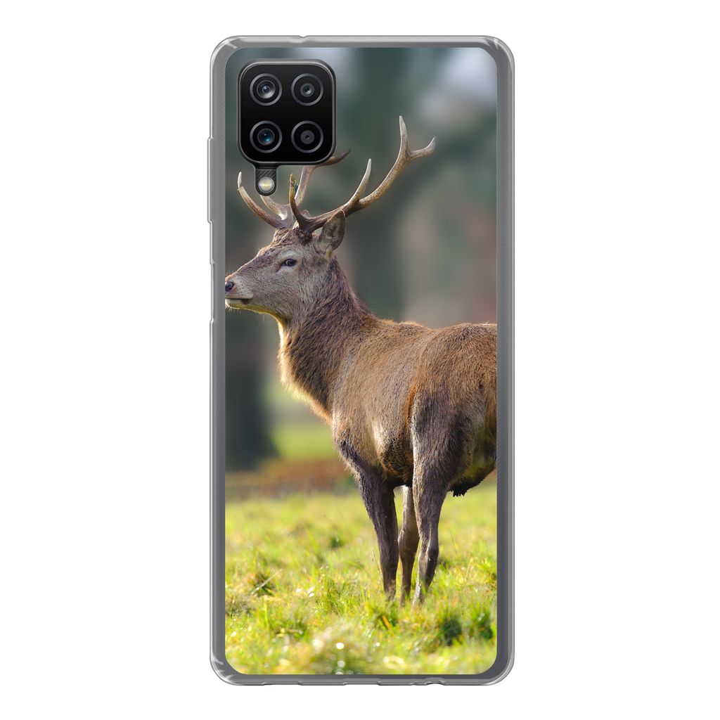 MuchoWow Handyhülle Schutzhülle Hülle für Samsung Galaxy A12 Rothirsch - Wiese - Grün Silikon Softcase Handy Hülle - Bild