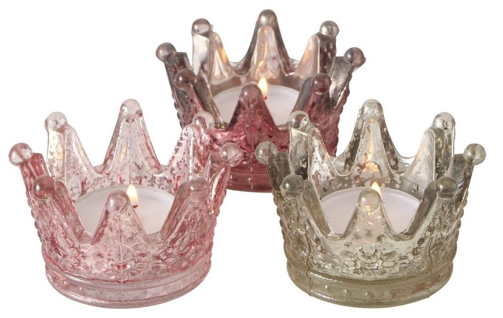 Teelichthalter Crown Krone 3 sortiert Glas Ø 8 cm Produktbild 