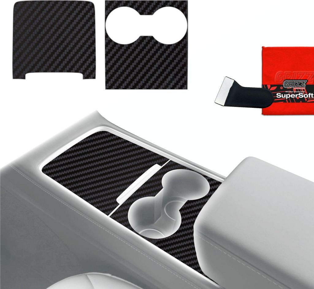 2in1 Schutzfolien für Mittelkonsole - Tesla Model 3 (2021-2025) Carbon Optik Matt Antifingerprint Grizz Protector