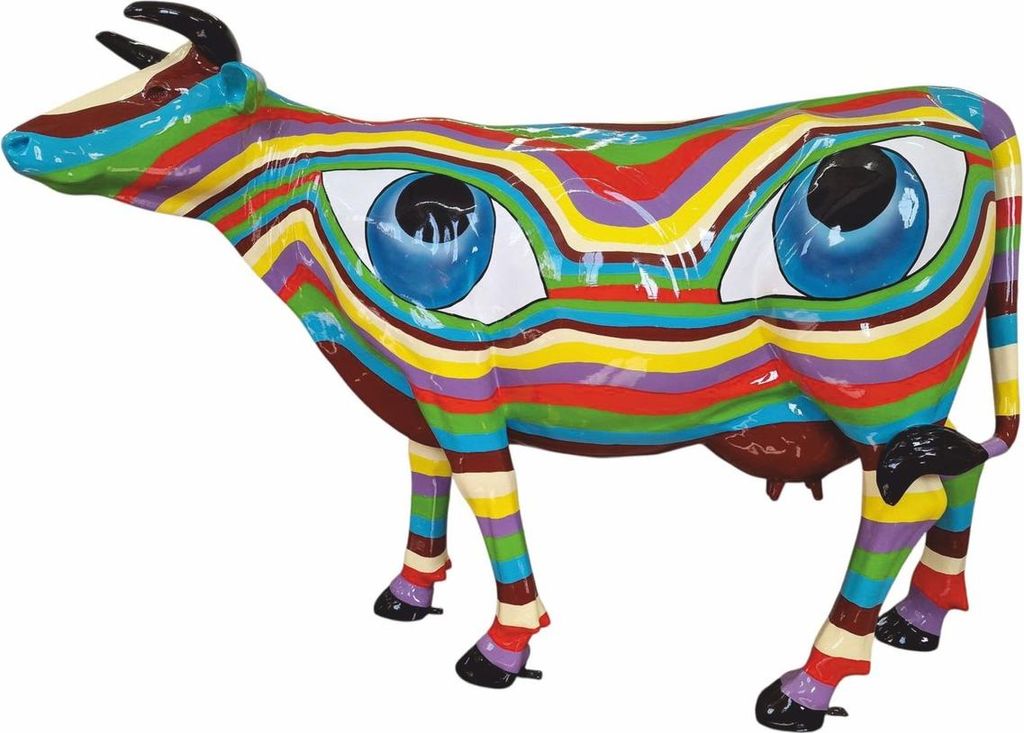 Casa Padrino XXL Deko Skulptur Kuh Bunt 210 cm - Lebensgroße Garten Figur