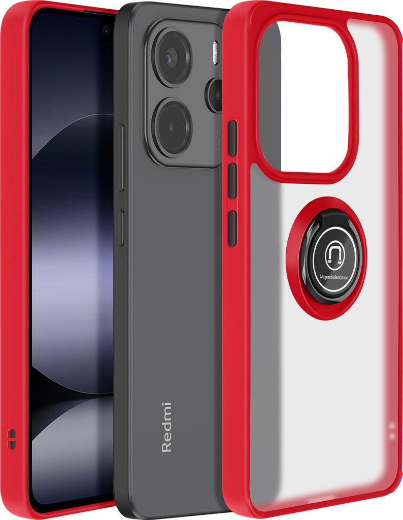Avizar, Hülle Xiaomi Note 14 4G Ring Metall Video-Ständer, Rot