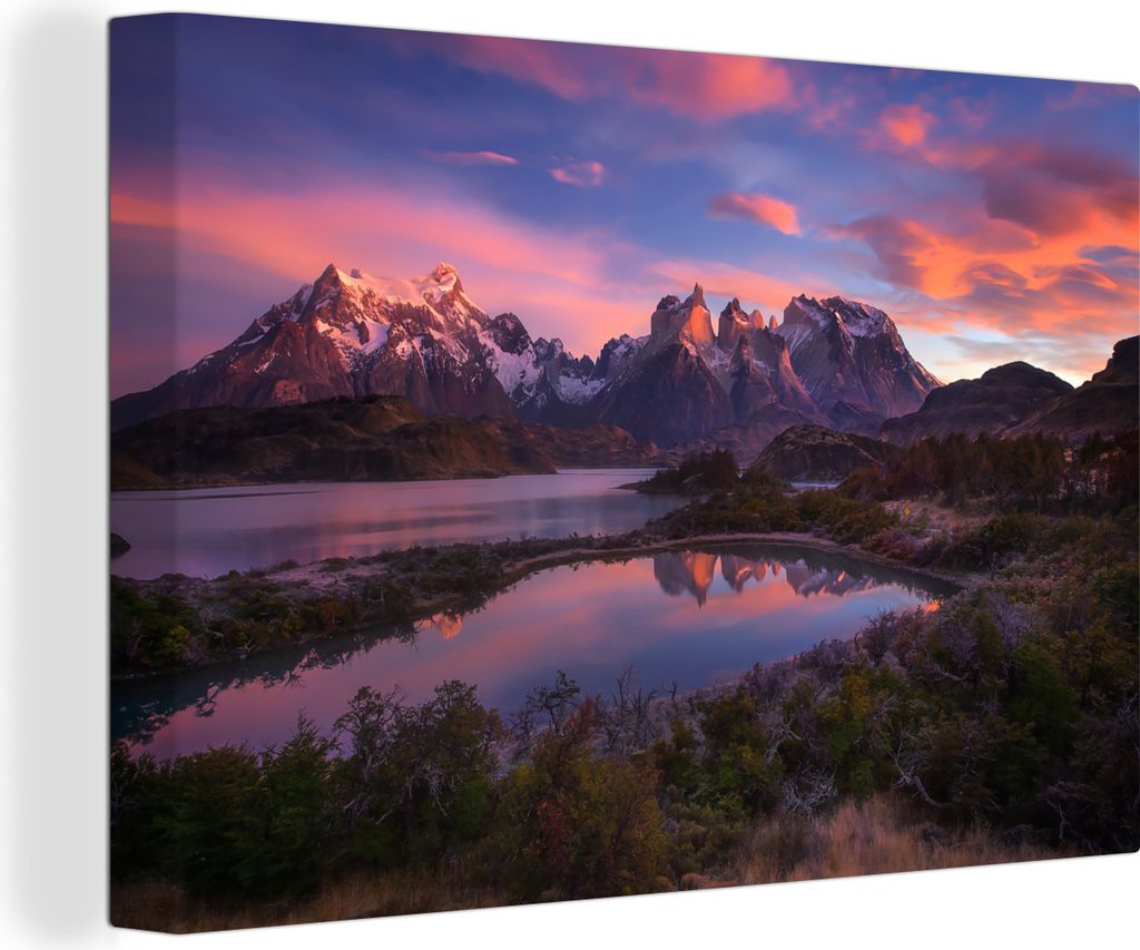 OneMillionCanvasses - Leinwandbilder - 140x90 cm, Sonnenaufgang über den Bergen in Chile, Wandbilder Kunstdruck Wanddekoration