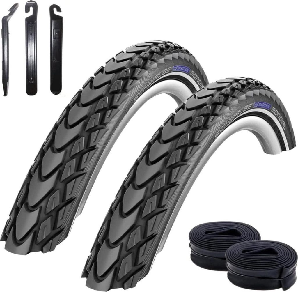 2 x Schwalbe Marathon Mondial Performance Fahrradreifen RaceGuard E-25 Fahrrad Mantel Decke 37-622 (28 x 1,40") + Schwalbe Schläuche SV17 inkl. Re...