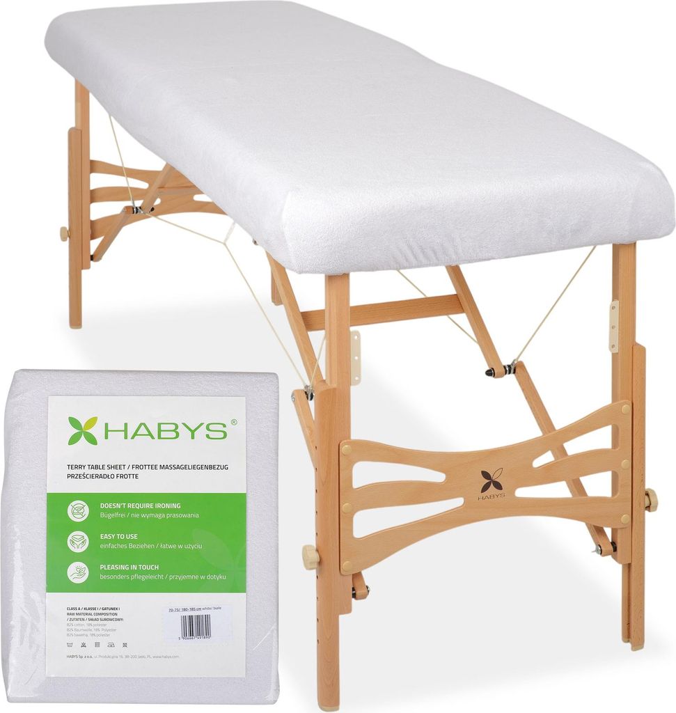 Einteiliges Habys Frottee-Spannlaken für klappbare Massageliegen Massagetische | 70-75/180-185 cm | Spannlaken mit Gummizug | Physio Kosmetik | Weiß