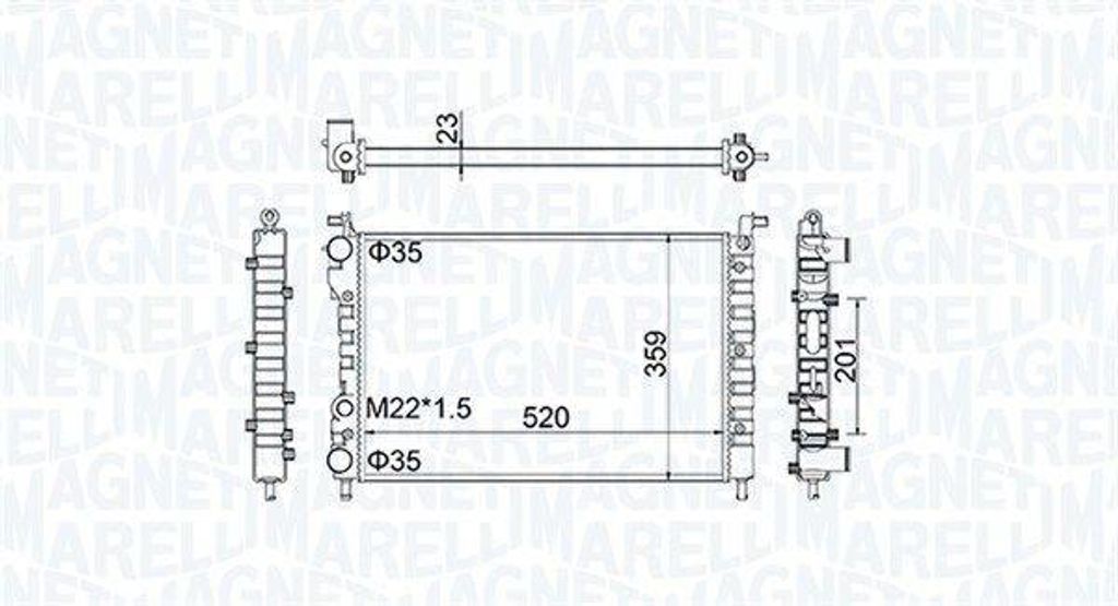 MAGNETI MARELLI 350213171100 Kühler Wasserkühler Motorkühler für FIAT Strada Pickup (178) PALIO Weekend (178DX) Siena (178, 172) PALIO (178BX)