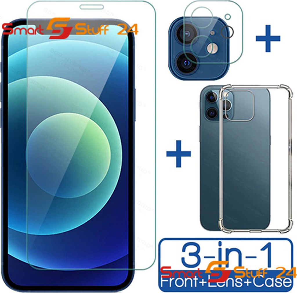 3 in 1 Schutzglas für iPhone 12 Mini Kamera Schutz 9H transparent case
