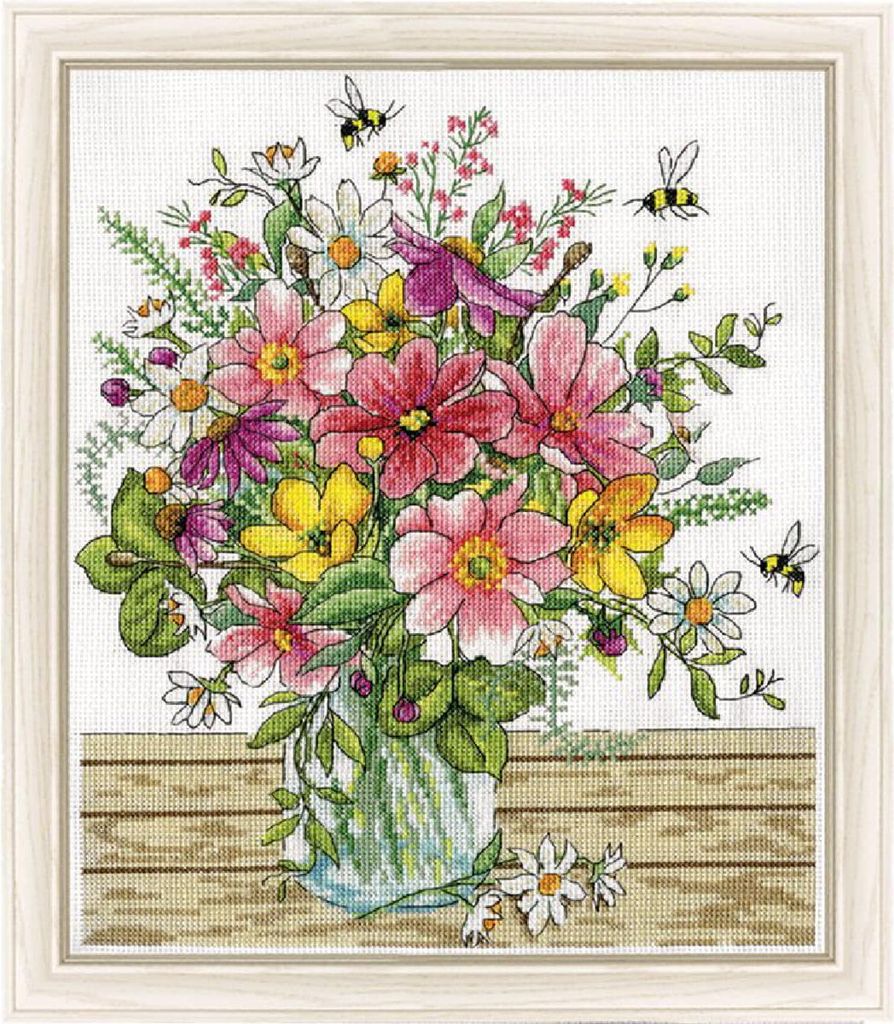 Design Works Kreuzstich Stickpackung "Einmachglas mit Blumen", Zählmuster, 25x25cm