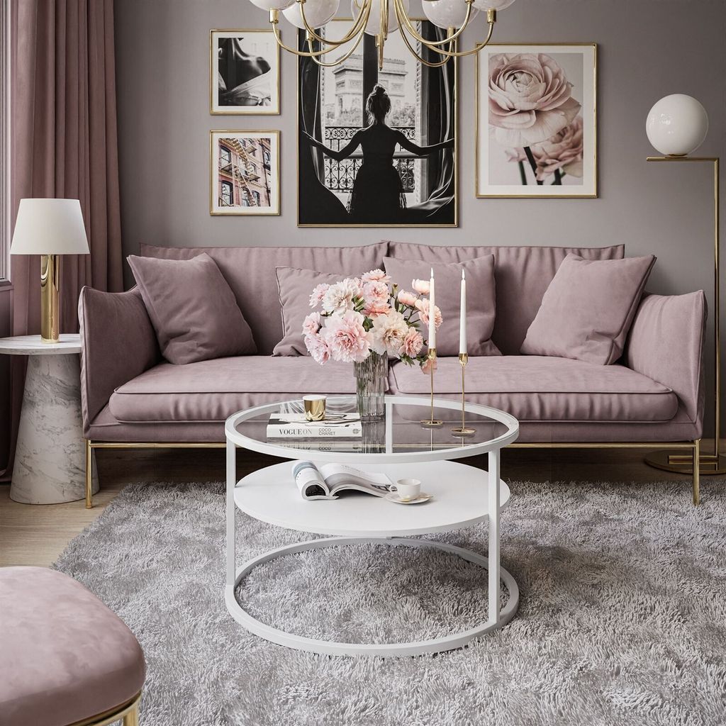 Runder Couchtisch CIRI GLASS mit Ablage