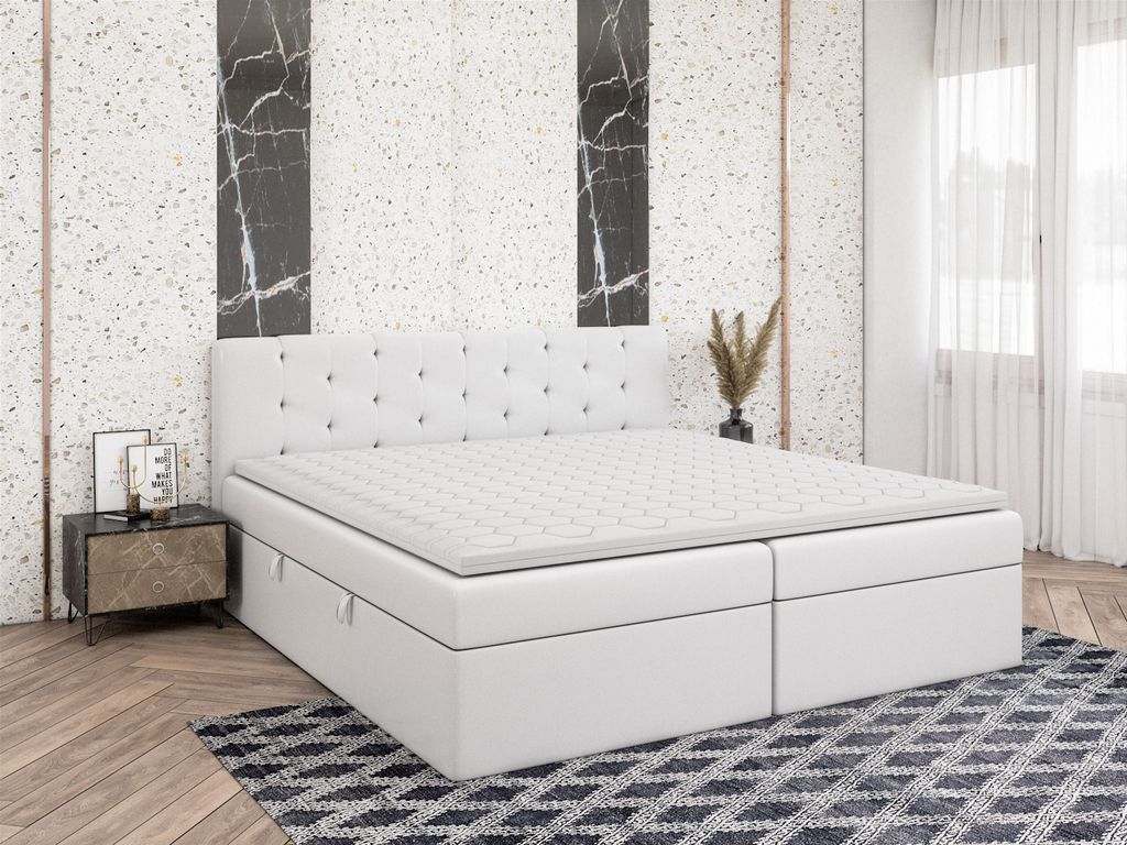 FEDVE Boxspringbett Schlafzimmerbett PEKIN mit 2 Bettkästen, Doppelbett mit Bonell-Matratze und Topper 180x200