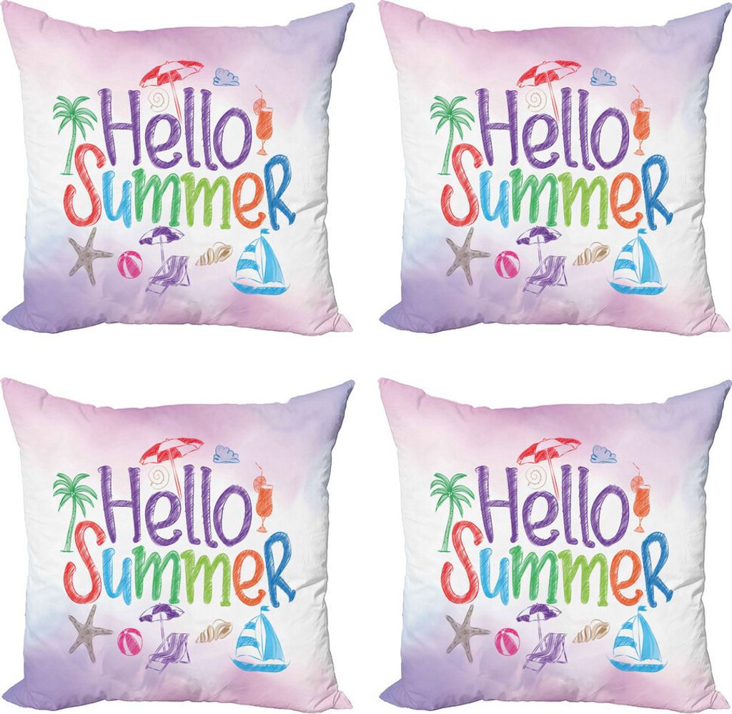 ABAKUHAUS Lebensstil Kissenbezug Set (4 Stück), Sommer-Motivation, Moderner Doppelseitiger Digitaldruck, 45 cm x 45 cm, Lila